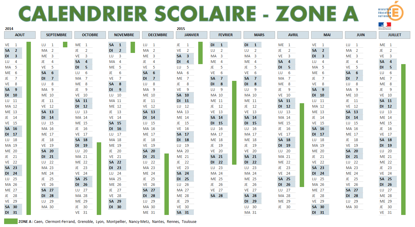 Calendrier Scolaire 2014 2015 Zone A