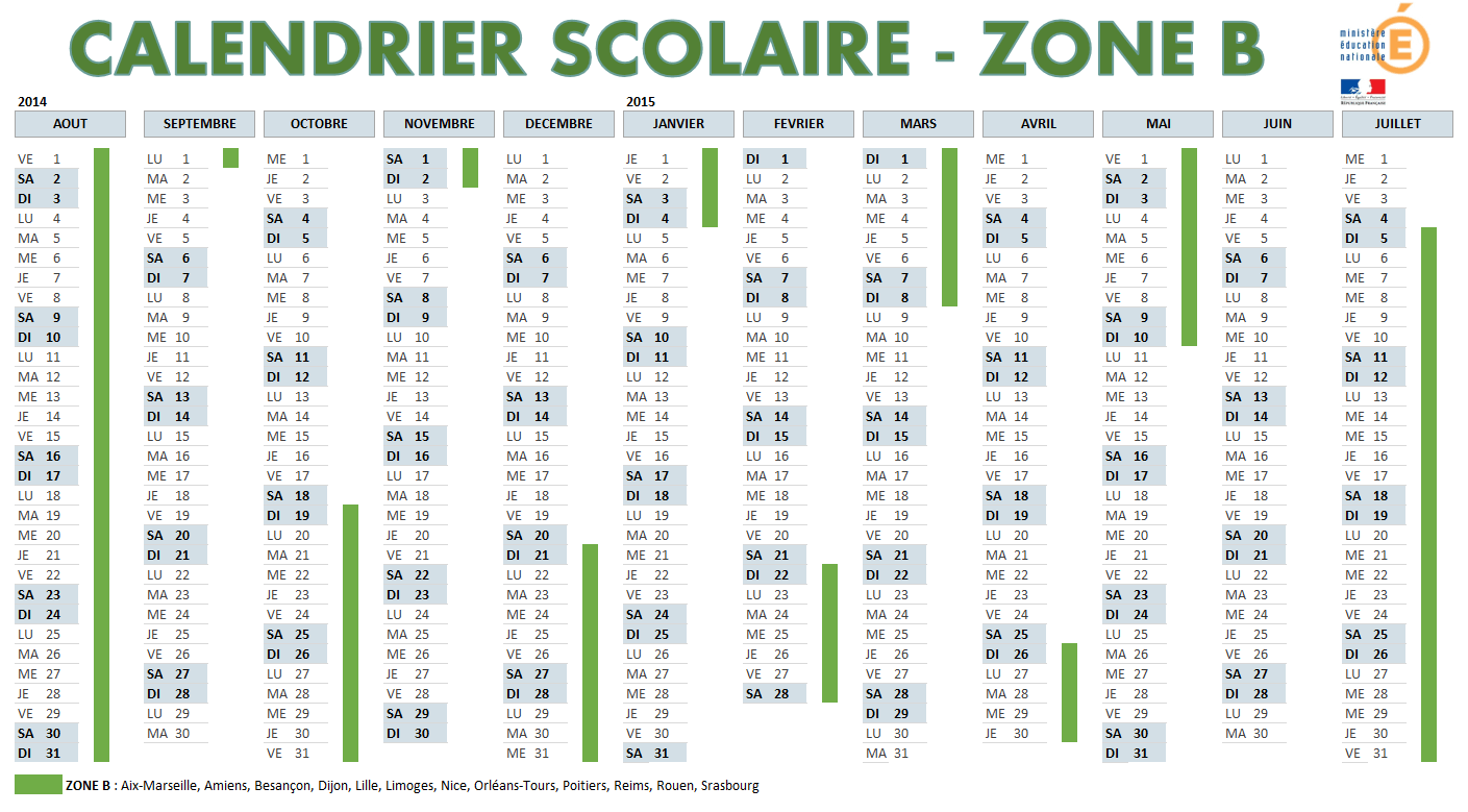 Calendrier Scolaire 2014 2015 Zone B