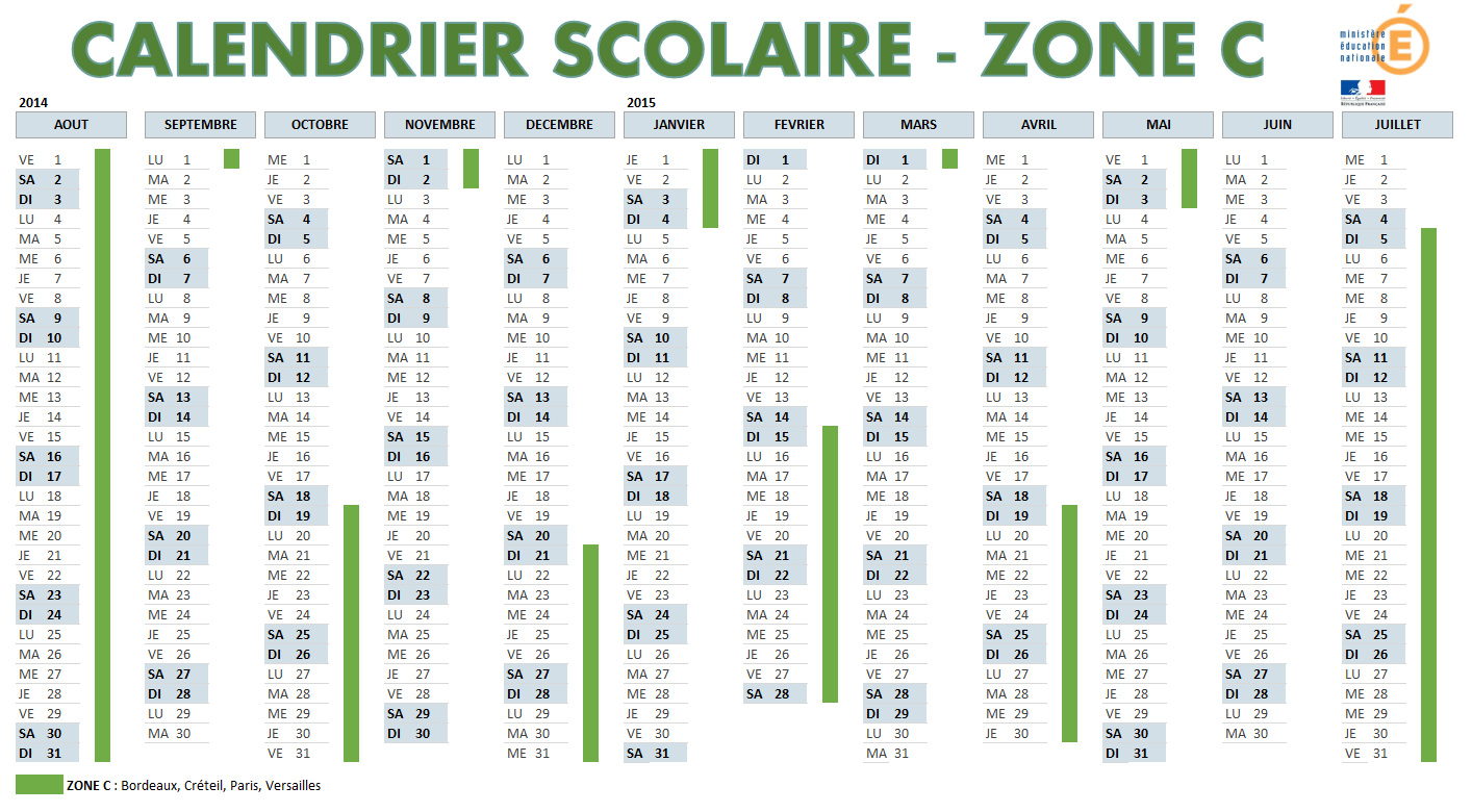 Calendrier Scolaire 2014 2015 Zone C