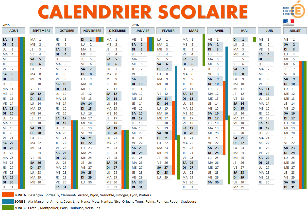 Calendrier Scolaire 2015 2016