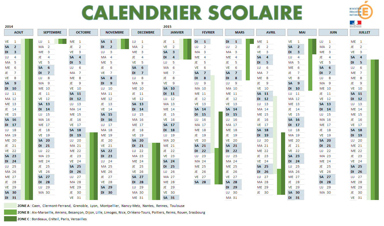 Calendrier Scolaire 2015 2016 A Imprimer Et Telecharger